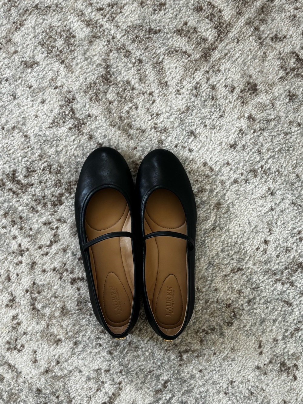 Ralph Lauren Black Leather Mary Jane Flats with Strap